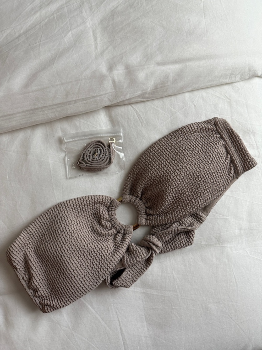 Monday Swimwear Taupe Textured Bandeau Bikini Top